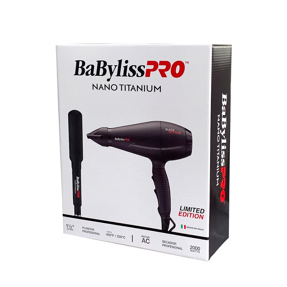 Combo Plancha Black Ref. 9559 1 ½" + Secador Profesional Black Star Nano Titanium Babyliss Pro