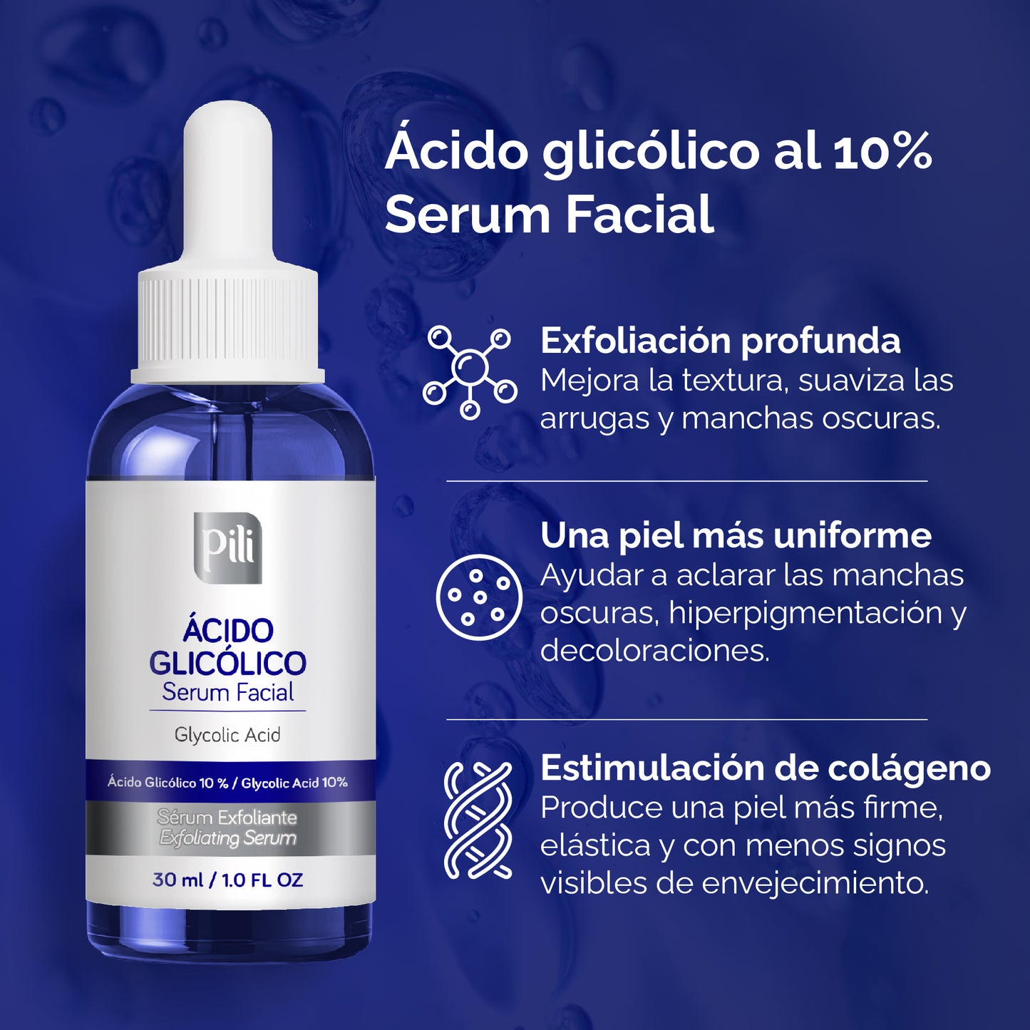 Serum Facial Ácido Glicólico 10% Pili X 30 mL